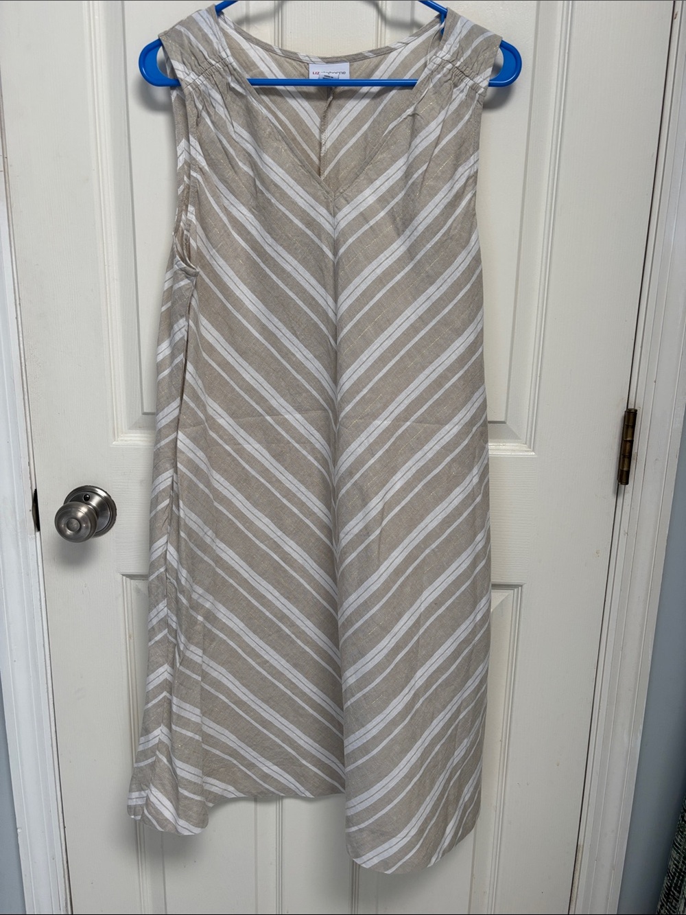 Liz Claiborne Beige and White Striped Midi Dress NWOT